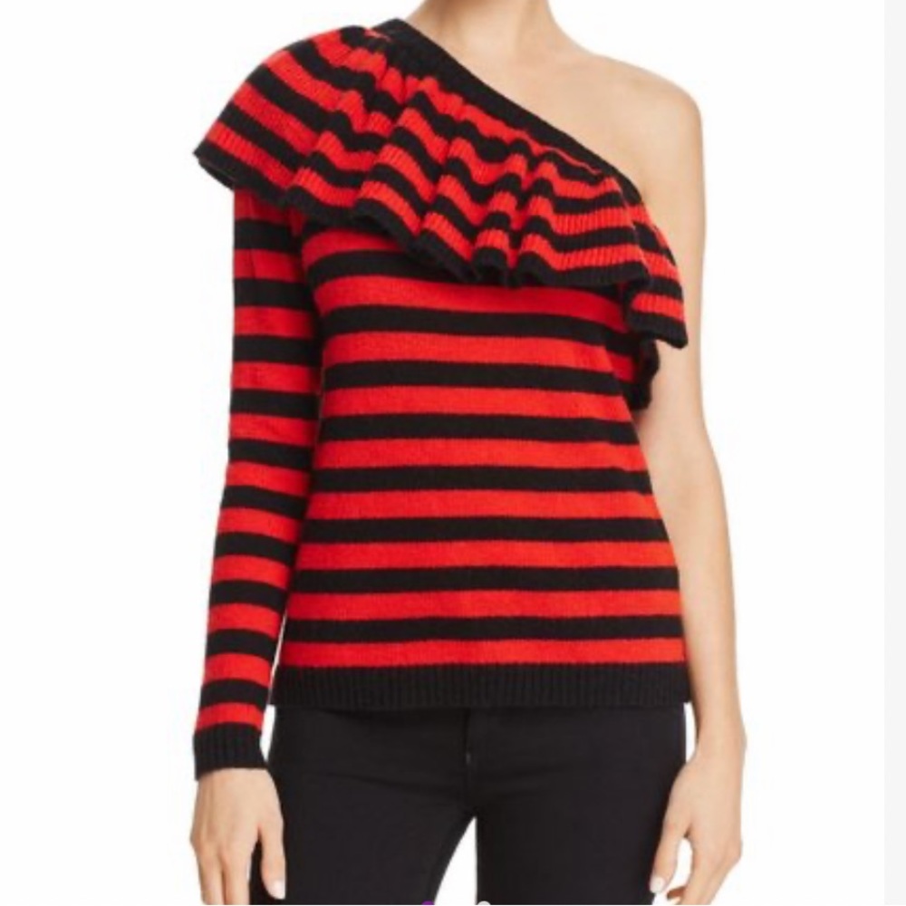 New Aqua Red & Black Striped One Shoulder Sweater Size Small